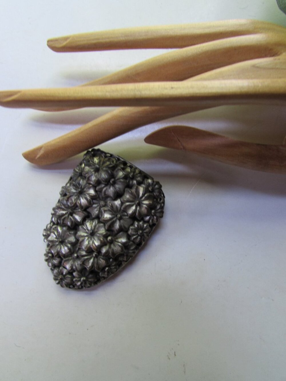 Vintage Dress Clip Silver Tone Repousse Flowers